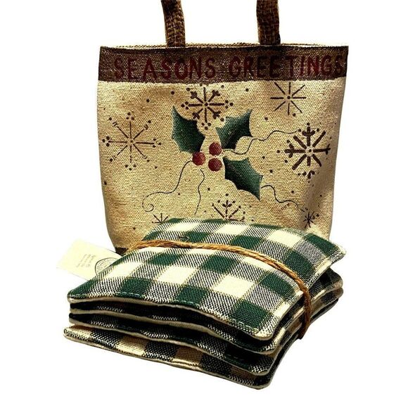 Alice's Cottage Holiday Spiced Mug Mats (4) Gift Set in Mini Tote USA NEW - Picture 3 of 4